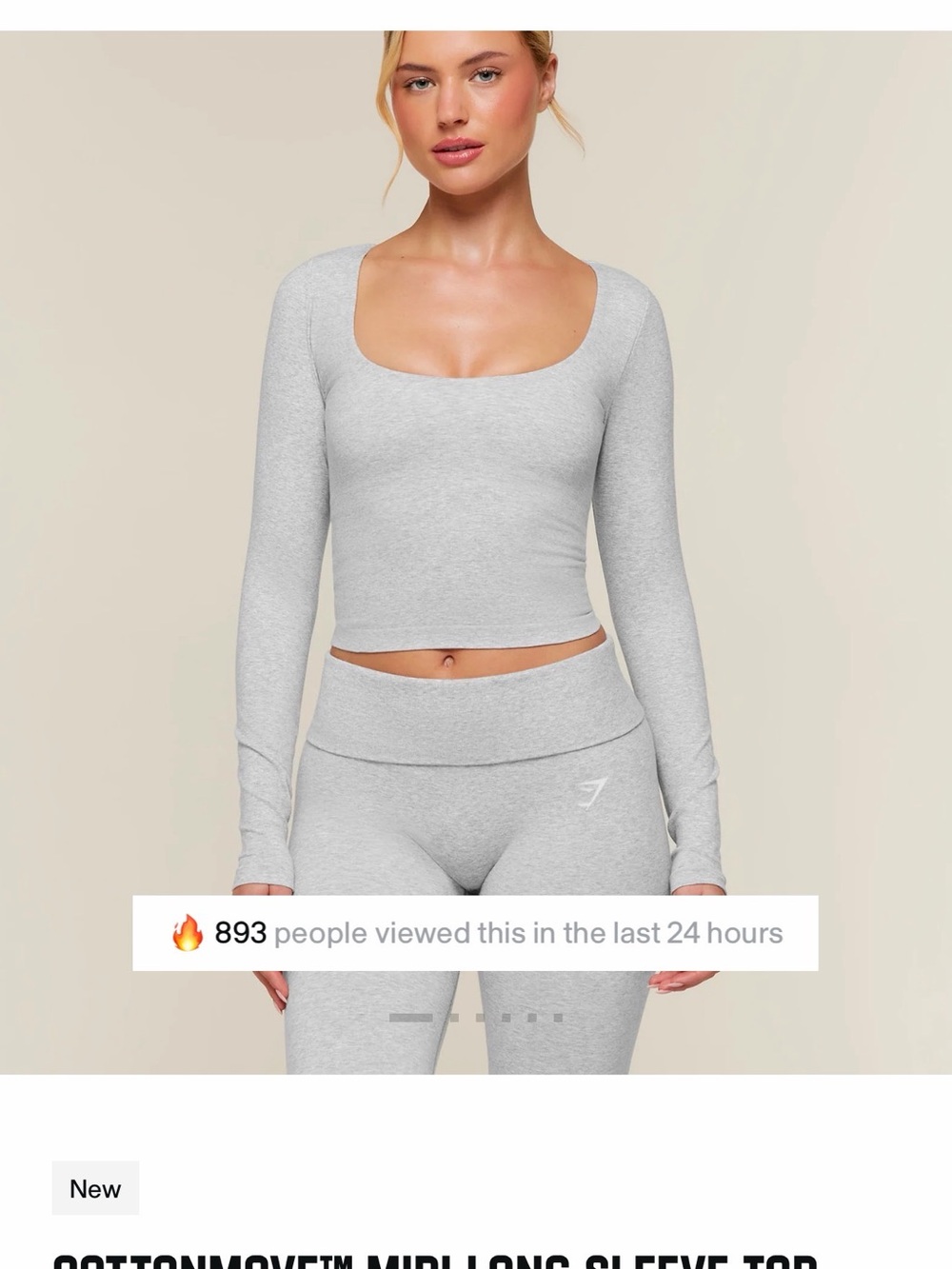 New Collection Gymshark Light Gray Long Sleeve Scoop Crop Top